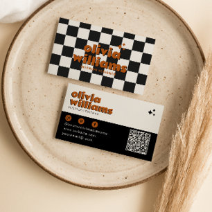 Retro vet QR-code Boho Groovy geruit Funky Visitekaartje