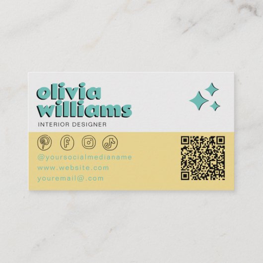 Retro Vet QR Code Boho Groovy Geruit Uniek Visitekaartje (Achterkant)