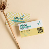 Retro Vet QR Code Boho Groovy Geruit Uniek Visitekaartje