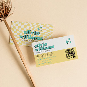 Retro Vet QR Code Boho Groovy Geruit Uniek Visitekaartje