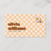 Retro Vet QR Code Boho Groovy Lachende Bloem Visitekaartje (Voorkant)