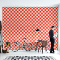 Retro vet rood en wit geometrisch schaakbord