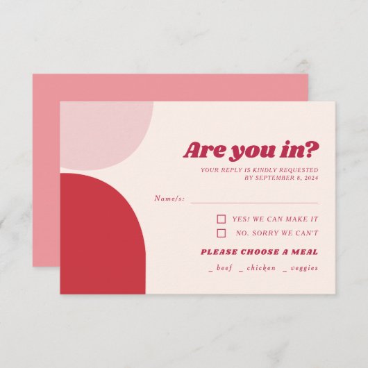 Retro Vet Roze Rood Boog Bruiloft RSVP Kaartje (Voorkant / Achterkant)