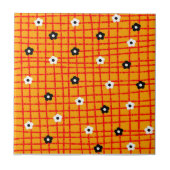 Retro vet Sinaasappel bloemrooster geruit botanisc Tegeltje (Voorkant)