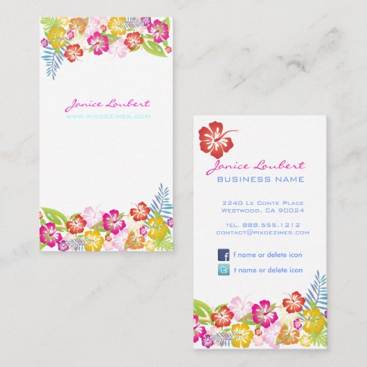 Retro vet tropische bloemen/DIY achtergrond Visitekaartje (Voorkant / Achterkant)