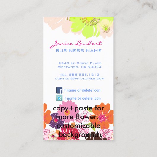 Retro vet tropische bloemen/DIY achtergrondkleur Visitekaartje (Achterkant)