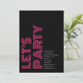 Retro Vet Verjaardagsfeestje Zwart Roze Kaart (Staand voorkant)