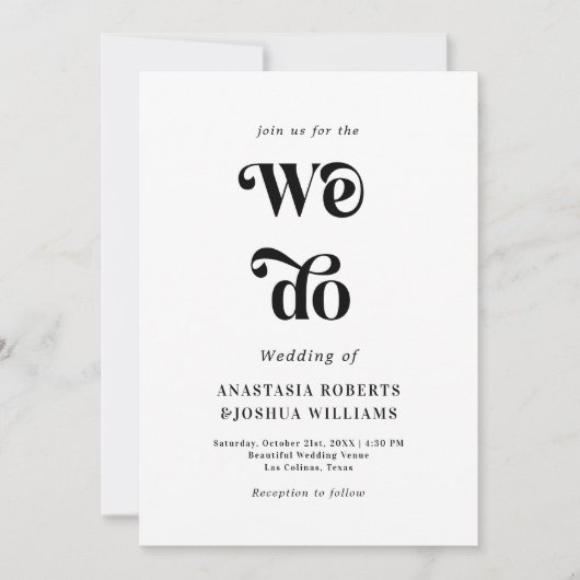 Retro Vet We Doen Zwart & Wit QR Code Bruiloft Kaart (Voorkant)