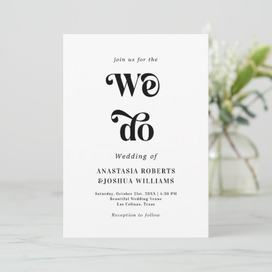 Retro Vet We Doen Zwart & Wit QR Code Bruiloft Kaart (Staand voorkant)