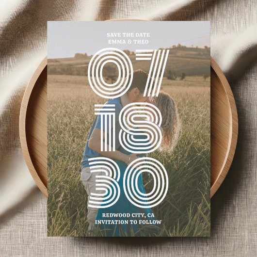 Retro Vetgedrukte Foto Bruiloft Bewaar De Datum Briefkaart