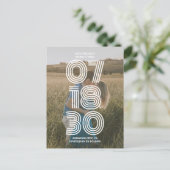 Retro Vetgedrukte Foto Bruiloft Bewaar De Datum Briefkaart (Staand voorkant)