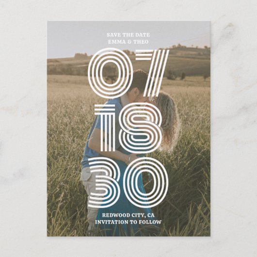 Retro Vetgedrukte Foto Bruiloft Bewaar De Datum Briefkaart (Voorkant)