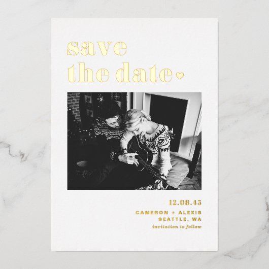 Retro Vetgedrukte Typografie Foto Save the Date Folie Uitnodiging (Voorkant)