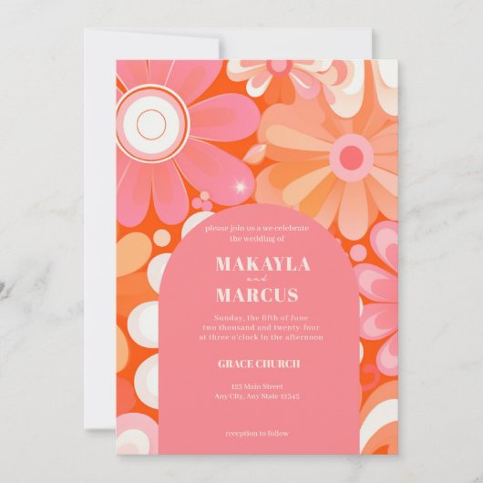 Retro Vette Boog QR Code Bruiloft Uitnodiging (Voorkant)