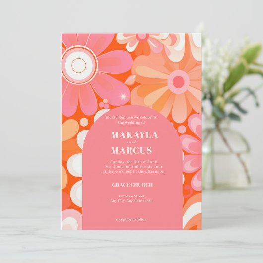 Retro Vette Boog QR Code Bruiloft Uitnodiging (Staand voorkant)