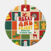 Retro Vette Kleurrijke Familienaam Kerstmis Keramisch Ornament (Voorkant)