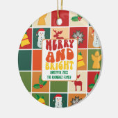 Retro Vette Kleurrijke Familienaam Kerstmis Keramisch Ornament (Links)