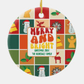 Retro Vette Kleurrijke Familienaam Kerstmis Keramisch Ornament (Achterkant)