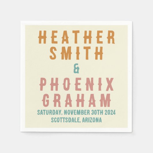 Retro Vette Typografie Heldere Aangepaste Bruiloft Servet (Voorkant)