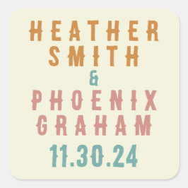 Retro Vette Typografie Heldere Aangepaste Bruiloft Vierkante Sticker