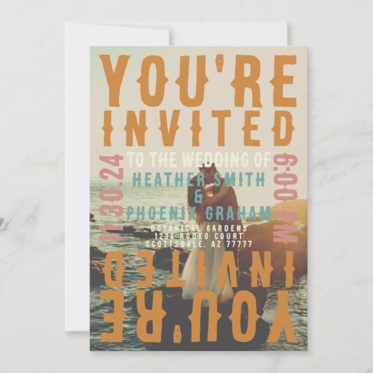 Retro Vette Typografie Heldere Foto Bruiloft Kaart (Voorkant)