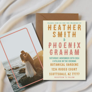 Retro Vette Typografie Heldere Foto Bruiloft Kaart