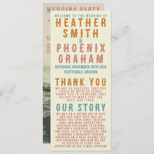 Retro Vette Typografie Heldere Foto Bruiloft Programmakaart (Voorkant / Achterkant)