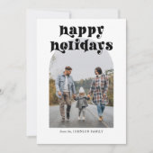 Retro Vette Typografie Kerstboog Foto Feestdagenkaart (Voorkant)