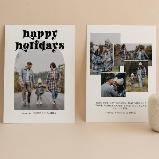 Retro Vette Typografie Kerstboog Foto Feestdagenkaart