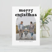 Retro Vette Typografie Kerstboog Foto Feestdagenkaart (Staand voorkant)