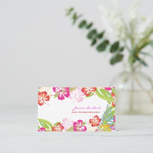 Retro vettige tropische bloemen/goudvoorraad visitekaartje (Staand voorkant)