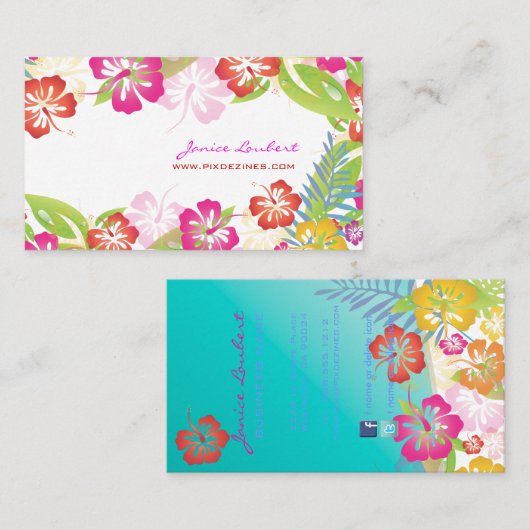 Retro vettige tropische bloemen/goudvoorraad visitekaartje (Voorkant / Achterkant)