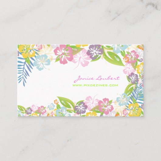 Retro vettige tropische bloemen/schelpdieren visitekaartje (Voorkant)