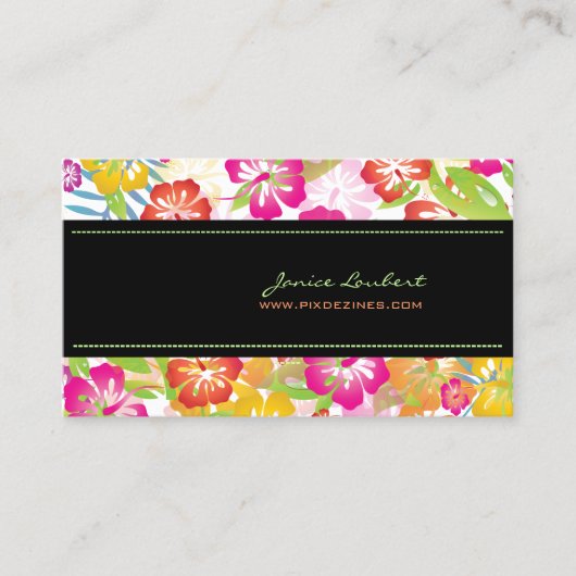 Retro vettige tropische bloemen visitekaartje (Voorkant)