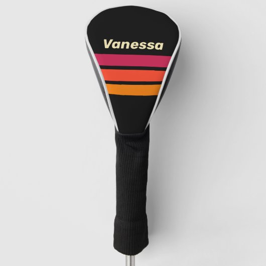 Retro VHS Overdwars Strepen met Naam Golfheadcover (Voorkant)