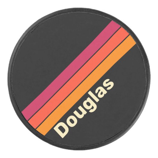 Retro VHS Stripes met Naam Hockey Puck (Voorkant)
