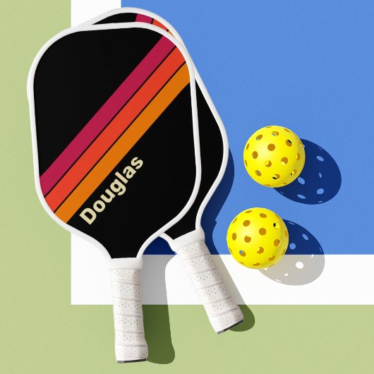 Retro VHS Stripes met Naam Pickleball Paddle