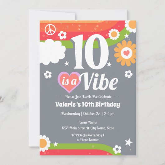 Retro Vibe 10e verjaardag Kaart (Voorkant)
