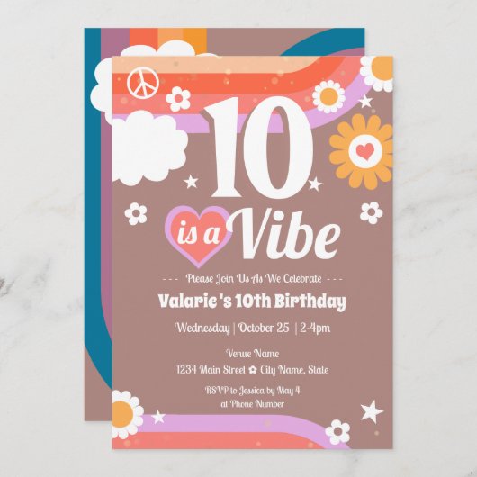 Retro Vibe 10e verjaardag Kaart (Voorkant / Achterkant)
