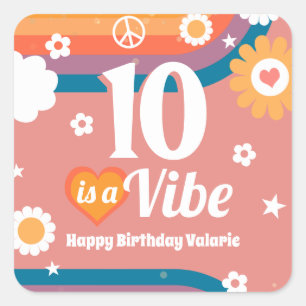 Retro Vibe 10e verjaardag Vierkante Sticker
