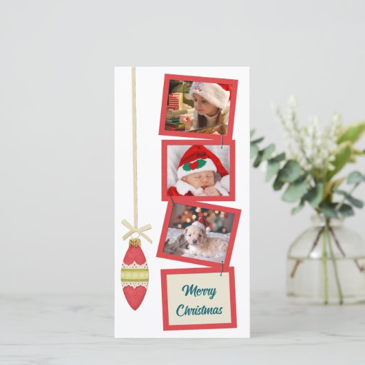 Retro Vibe 3 foto wit Feestdagenkaart (Staand voorkant)