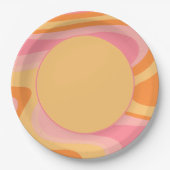 Retro Vibe Abstract wervelkolom 60s 70s Roze en Ge Papieren Bordje (Voorkant)