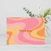 Retro Vibe Abstract wervelkolom 60s 70s Roze en Or Bedankkaart (Staand voorkant)