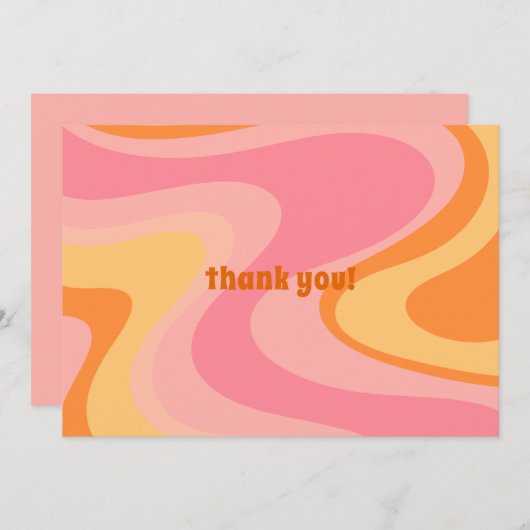 Retro Vibe Abstract wervelkolom 60s 70s Roze en Or Bedankkaart (Voorkant / Achterkant)