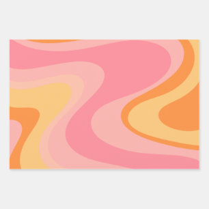Retro Vibe Abstract wervelkolom 60s 70s Roze en Or Inpakpapier Vel