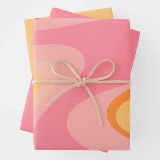 Retro Vibe Abstract wervelkolom 60s 70s Roze en Or Inpakpapier Vel (In situ)