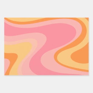 Retro Vibe Abstract wervelkolom 60s 70s Roze en Or Inpakpapier Vel