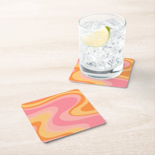 Retro Vibe Abstract wervelkolom 60s 70s Roze en Or Kartonnen Onderzetters (Insitu)