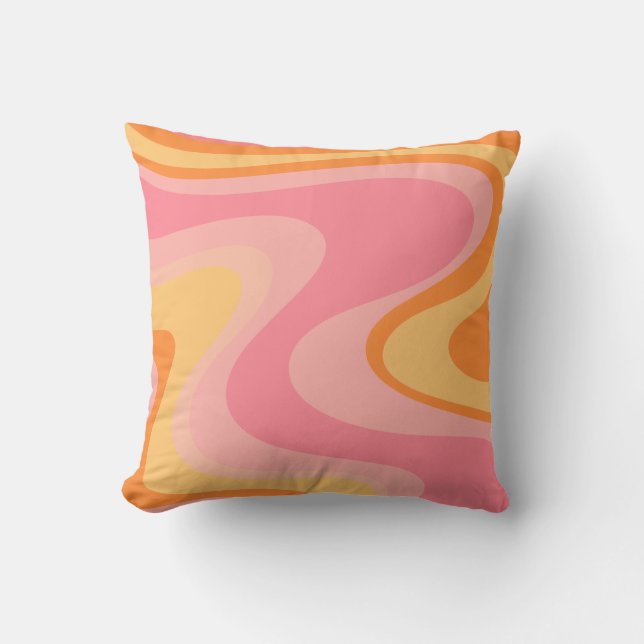 Retro Vibe Abstract wervelkolom 60s 70s Roze en Or Kussen (Voorkant)