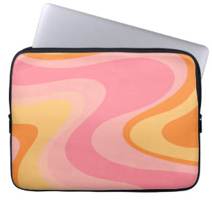 Retro Vibe Abstract wervelkolom 60s 70s Roze en Or Laptop Sleeve